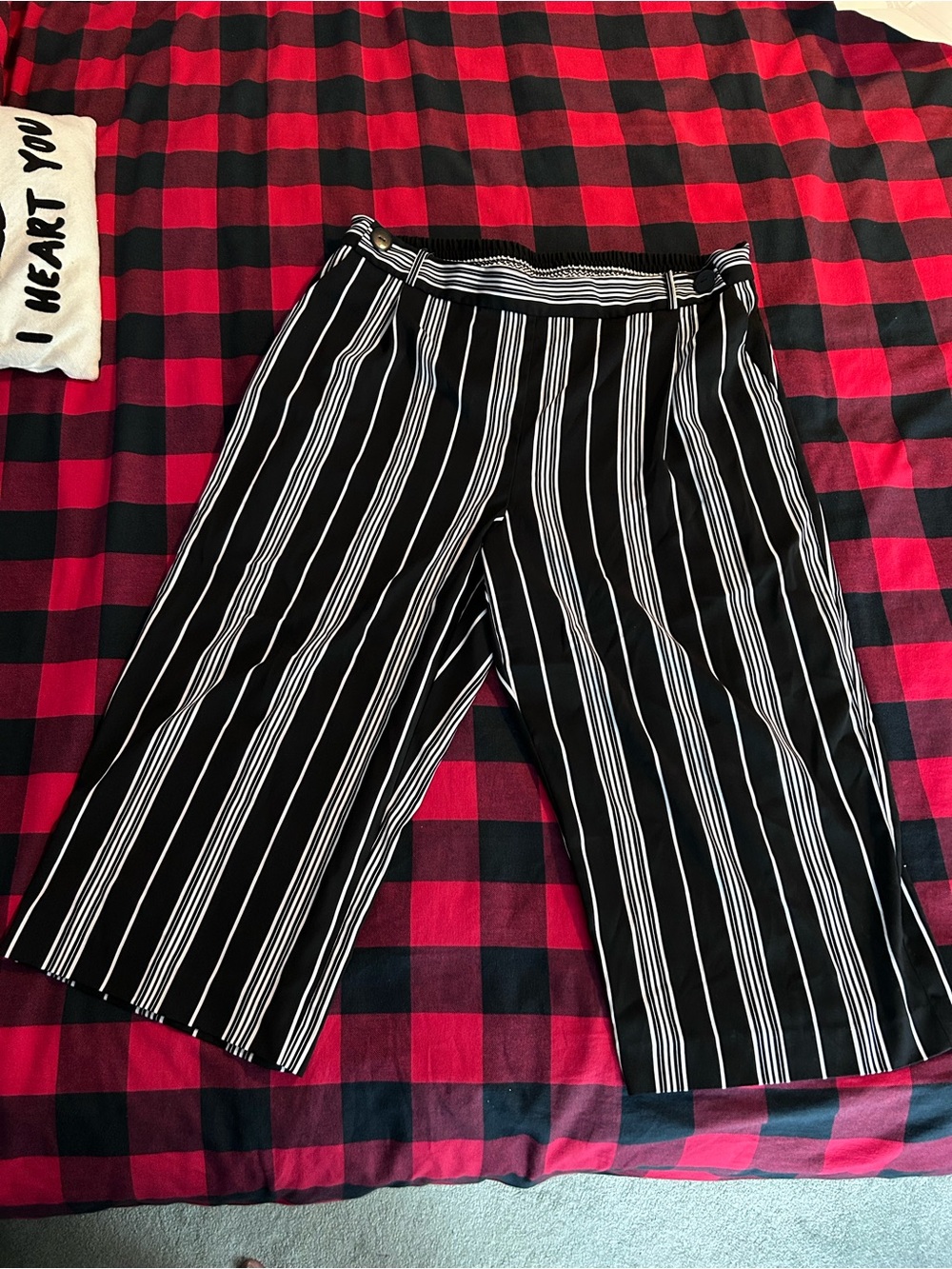 Love & Legend Black and White Striped Elastic-Waist Culottes